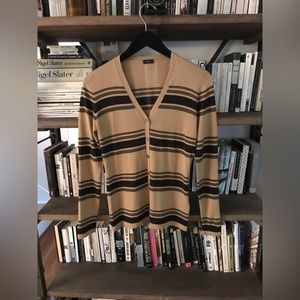 NWOT Joseph Camel Brown and Black Striped V-Neck 100% Cashmere Sweater S